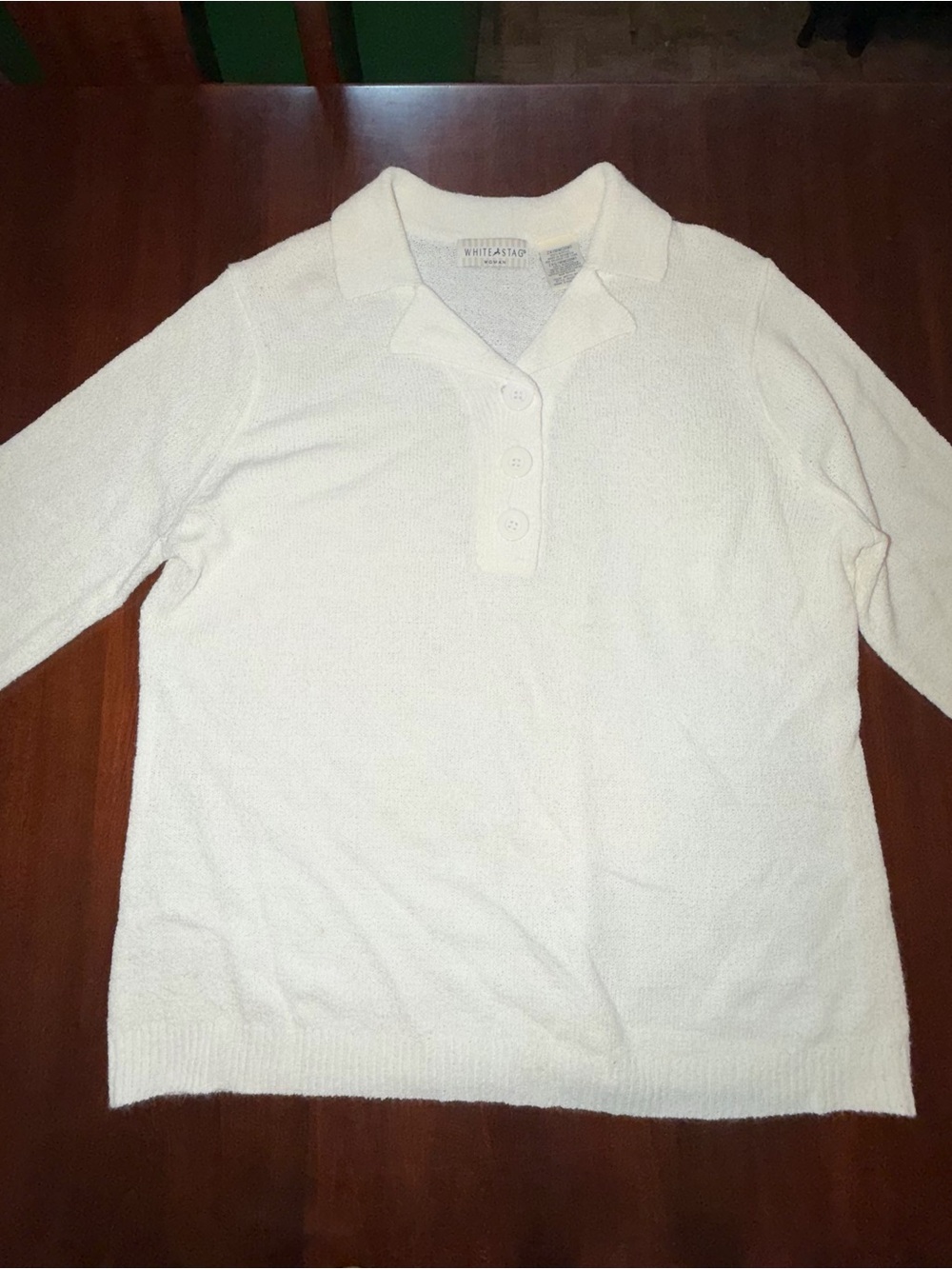 Vintage White Stag Ivory Collared Polo Sweater Plus 2X 18W 20W